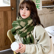 2022韩版复古花朵毛线围巾女冬季学生百搭长款加厚保暖围脖潮