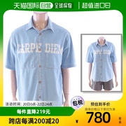韩国直邮JEEP吉普文字图案印花牛仔短袖衬衫深蓝色休闲JM2SHU751