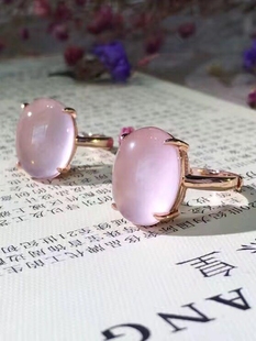 天然粉水晶戒指芙蓉石女款925银，玫瑰金指环(金指环)小清新流行饰品桃首饰