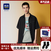 HLA/海澜之家外套款短袖休闲衬衫明线黑色宽松凉感短衬男