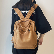 双肩包女韩版纯色，学生背包帆布包大容量书包，时尚休闲ins日系