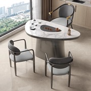 现代简约家用岩板茶桌椅组合烧水壶一体，办公茶吧台阳台功夫泡茶桌