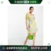 香港直邮潮奢 ASOS 女士bias 设计雪纺迷你前绑带黄色印花连衣裙