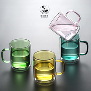 彩色双层玻璃茶杯耐热防爆耐高温带把手家用简约创意仙女喝水杯子