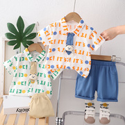 婴儿衣服夏季纯棉超洋气短袖，衬衫生日宴，礼服套装一周岁男宝宝夏装