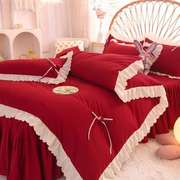多喜爱结婚红色四件套新婚轻奢高级感床单被套网红风婚庆床上用品