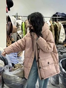 8081今带帽中长款加厚拼接冬季韩版连帽时尚休闲抽绳羽绒服外套