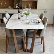 驰正亮光岩板餐桌北欧大理石，长方形餐桌椅组合实木，家用现代简约小