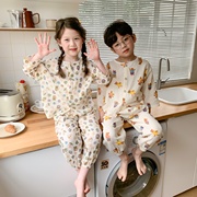 韩国宝宝家居服儿童睡衣男孩春秋薄款套装网红女孩夏季长袖空调服