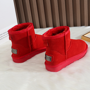 雪地靴女短筒红色2023冬季加绒棉鞋防滑保暖婚鞋本命年雪地棉