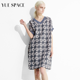 yuespace女士夏季镂空蕾丝衫，t恤宽松短袖v领休闲中长款时尚打底衫