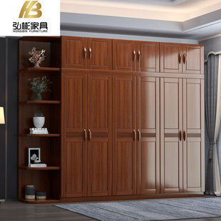 中式实木衣柜卧室家用对开门四五六门胡桃木衣橱，木质轻奢整体衣柜