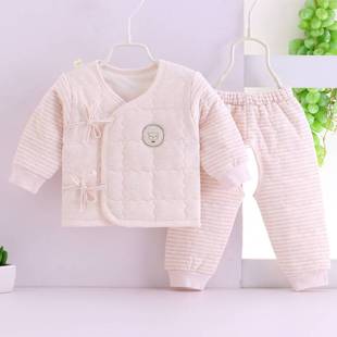 新生婴儿童加厚保暖棉衣服套装，宝宝系带内衣和尚服春秋冬季两件套