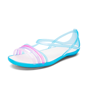 塑料凉鞋女平跟夏季果冻鞋，水晶胶凉鞋，妈妈软底舒适洞洞沙滩鞋