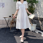 2024夏季白色连衣裙娃娃领很仙的法式小香风温柔少女奶甜收腰