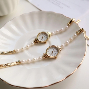 Agete最天然淡水珍珠日系手表ins风手链式表带轻奢石英女表