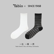Tabio条纹玻璃丝袜子女薄款日系透明水晶袜时尚优雅黑白色中筒袜