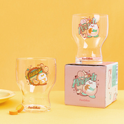 饭粒猫与包子鸭水果系列玻璃杯透明水杯可爱生日礼物卡通果汁杯