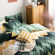 深海绿 北欧风纯棉四件套波浪条纹被套 双人简约床上用品全棉