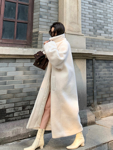 smol白色大衣女冬季韩系高级感气质，加厚环保皮草长款毛外套