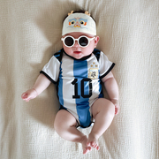 婴儿阿根廷梅西10号连体球衣新生儿，足球服男婴，女宝三角包屁衣爬服
