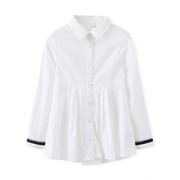 9折 菲菲外贸 欧美纯原女童长袖衬衫白色 中长款全棉公主衬衣