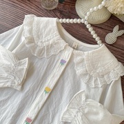 宝宝白色衬衫蕾丝花边纯棉洋气，女童衬衣打底2024年春儿童上衣