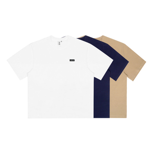 mmlabcrew夏季简约logo印花白色藏青驼色宽松纯棉圆领短袖T恤