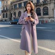 紫色双面呢羊绒大衣女中长款2023秋冬韩版高级感宽松毛呢外套