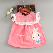 可爱小兔子女宝宝罩衣前防水无袖儿童围裙婴儿吃饭衣幼儿园饭兜兜