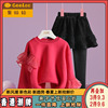 红色年服果拉拉2023女童网纱拼接卫衣套装休闲洋气假两件裙裤