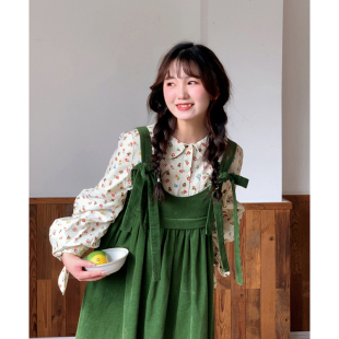 奇想乐园大口吃芝士，胖mm大码女装，甜美两件套春季中长款背带裙