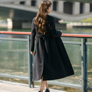 高级灰色双面羊毛绒大衣女2023秋冬韩版修身通勤女士呢子外套