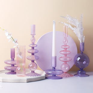 北欧网红浪漫紫色系玻璃烛台，创意花瓶民宿，咖啡馆烛台摆件工艺品