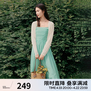 伊芙丽绿色波点抹胸，吊带连衣裙2024夏季款休闲气质，独特精致裙子