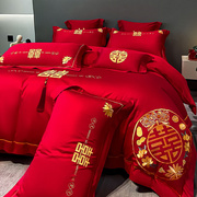 龙凤中式定制被结婚刺绣四件套全棉床单床上用品房嫁婚庆大红喜新
