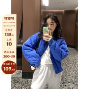 馨帮帮 自制棒球服韩版2023设计感小众外套蓝色短款棉服女冬