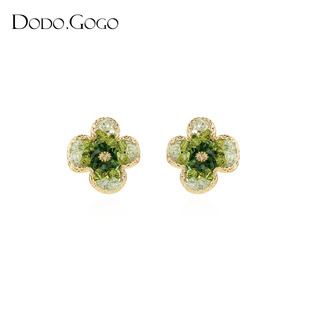 dodogogo绿色水晶花朵耳环女设计耳钉，2024耳夹适合春天的耳饰
