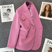 GG。2024早春紫粉色西装外套女高端设计感时尚气质百搭休闲小