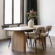 侘寂风全实木椭圆形餐桌椅组合家用北欧长桌会议桌民宿餐厅桌创意