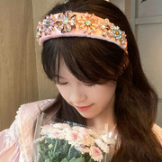 韩国水晶花朵头箍绸缎褶皱加高发箍复古奢华发卡巴洛克T660