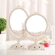 台式化妆镜欧式复古花纹梳妆镜简约时尚双面镜桌面便携镜子