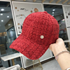 帽子女红色网红款格子m标棒球帽，时尚韩版百搭鸭舌帽秋冬天遮阳潮