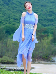 夏季连衣裙2023超仙女神范淡紫色别致漂亮性感中长款度假裙潮