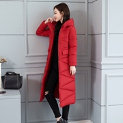 大红色高端羽绒服反季冬季外套，女修身棉服加厚棉，衣女中长款过膝大