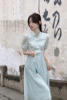 新中式成人汉服女国风年轻款旗袍改良裙子夏季花朵刺绣绿色连衣裙