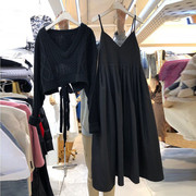 韩版2022春季女装韩版V领针织衫女毛衣+设计感吊带长裙连衣裙