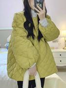 韩国原版2023冬棉服女设计感流苏泡泡，袖菱格圆领保暖棉衣外套