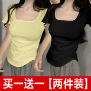 单/两件2024韩版不规则修身显瘦短袖夏季透气纯欲风性感T恤衫