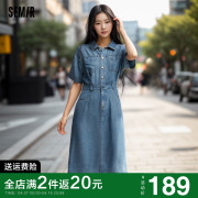 森柔牛仔森马牛仔连衣裙女复古潮酷2024夏季收腰中长裙高街